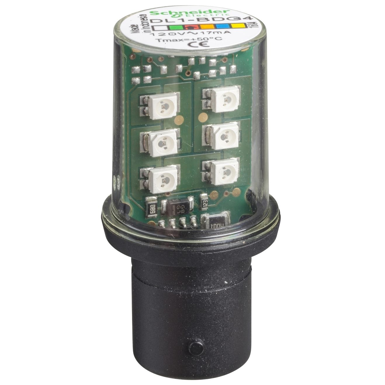 Schneider Electric LED Red Lamp, BA15d 120 V ac
