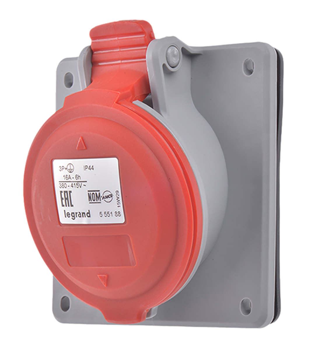 Legrand, P17 Tempra Pro IP44 Red Panel Mount 3P + E Industrial Power Socket, Rated At 16A, 415 V