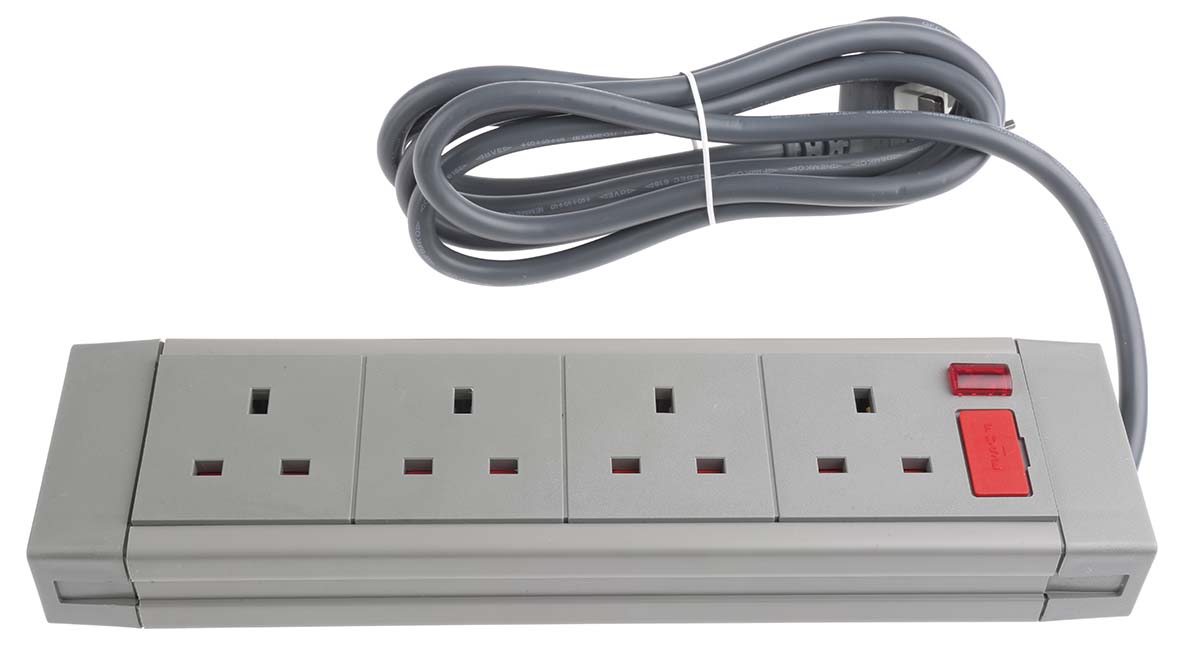 RS PRO 2m 4 Socket Type G - British Trailing Socket, 230 V ac
