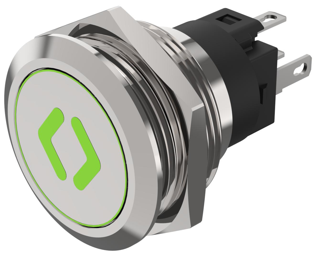 EAO 82 Series Illuminated Illuminated Push Button Switch, Momentary, Panel Mount, 22.3mm Cutout, SPDT, Green LED, 240V,