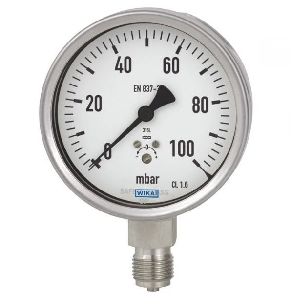 WIKA G 1/2 Analogue Pressure Gauge 0mbar Bottom Entry 100mm Outside Diameter