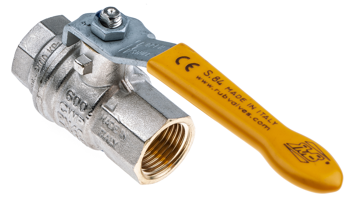 RS PRO Brass Full Bore, 2 Way, Ball Valve, Threaded, BSPP 1/2in, 40 → 30bar Operating Pressure