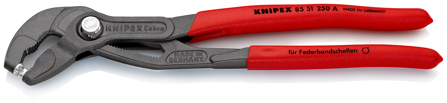 Knipex Hose Clamp Pliers, 250 mm Overall, Angled, Straight Tip, 70mm Jaw