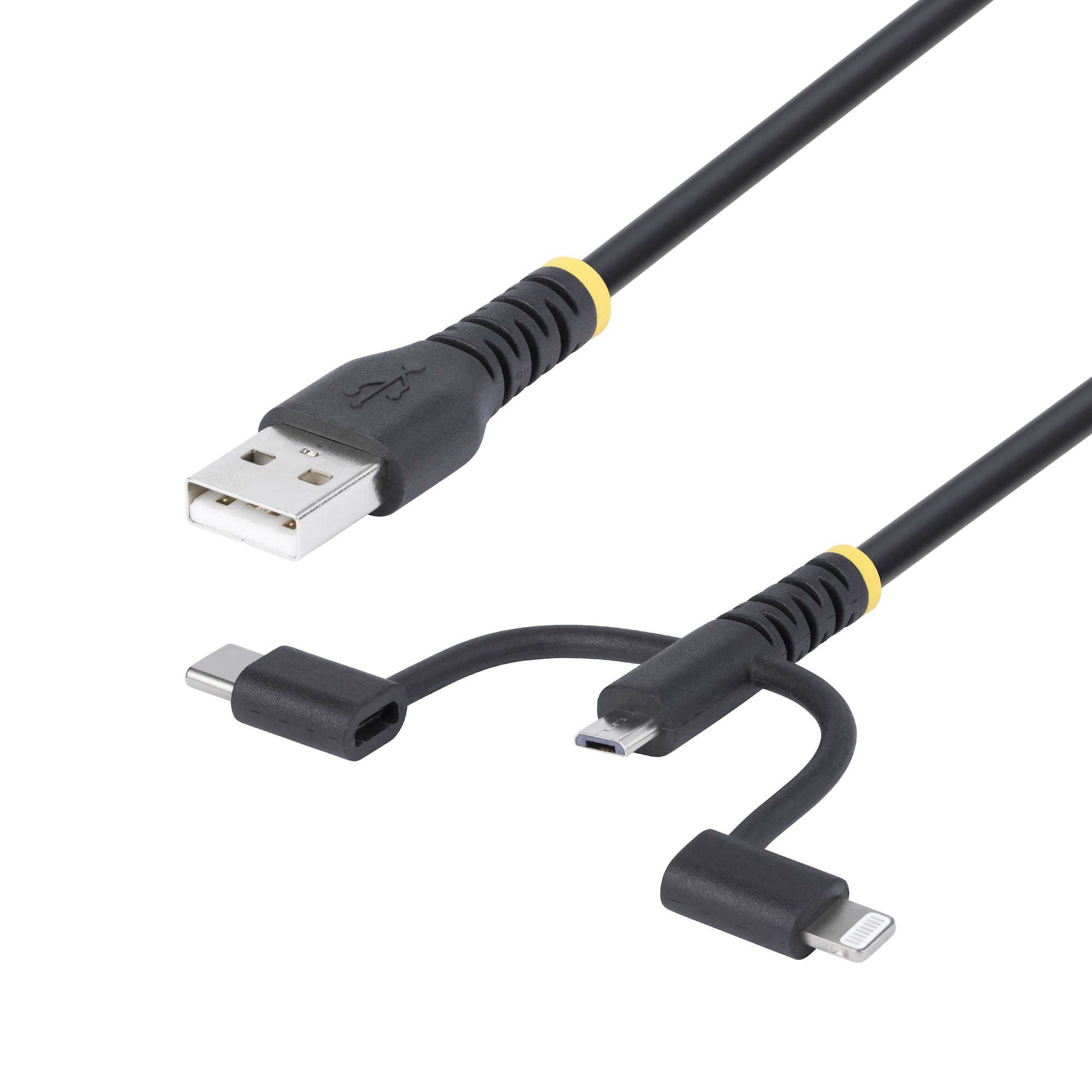 StarTech.com USB 2.0, Male USB A to Male Lightning, Micro USB B, USB C, 480Mbps, 1m