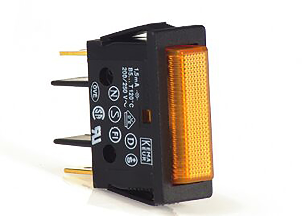 Molveno B7 Series Amber Neon Panel Mount Indicator, 240V, 22 x 30mm Mounting Hole Size