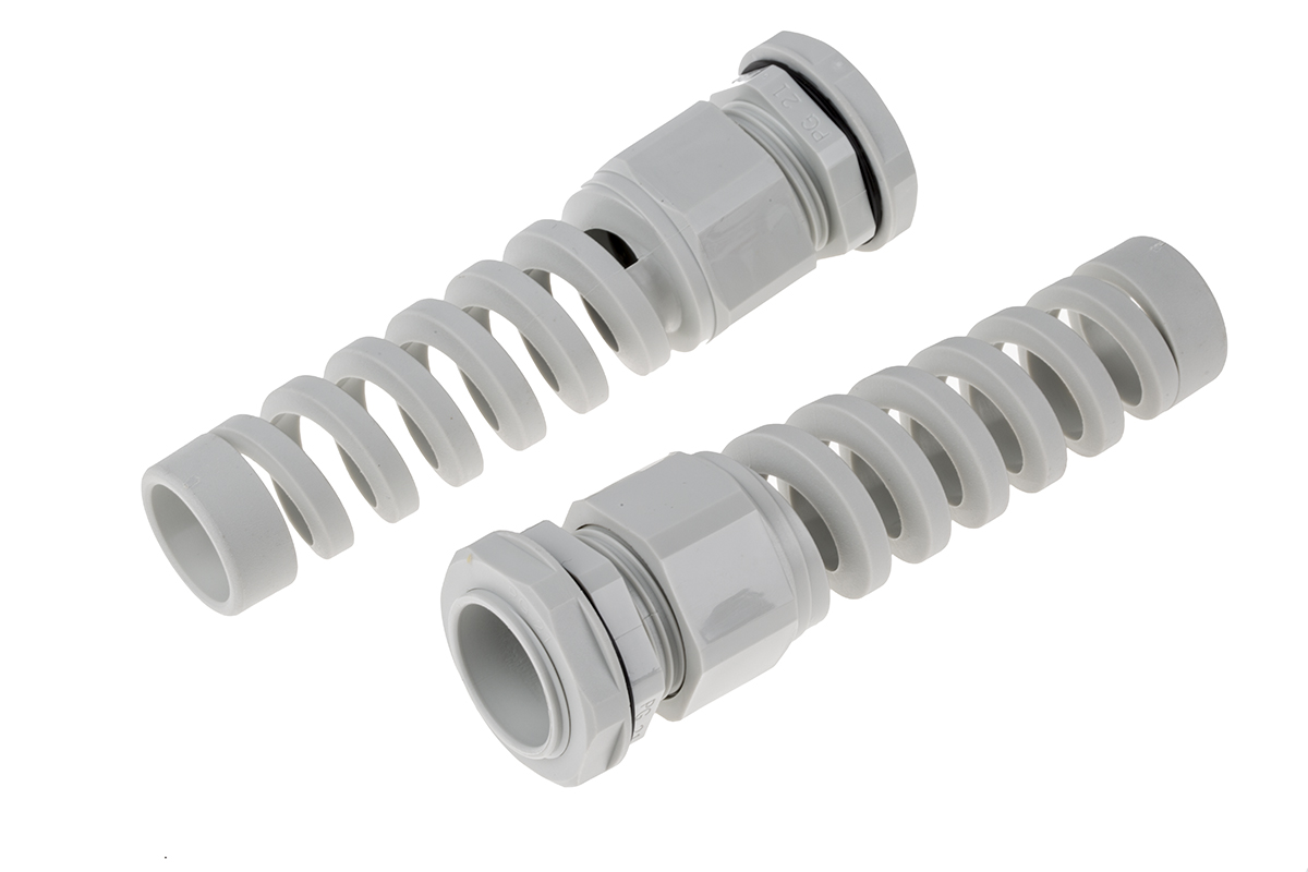 RS PRO Grey Nylon Cable Gland, PG21 Thread, 13mm min., 18mm max., IP68