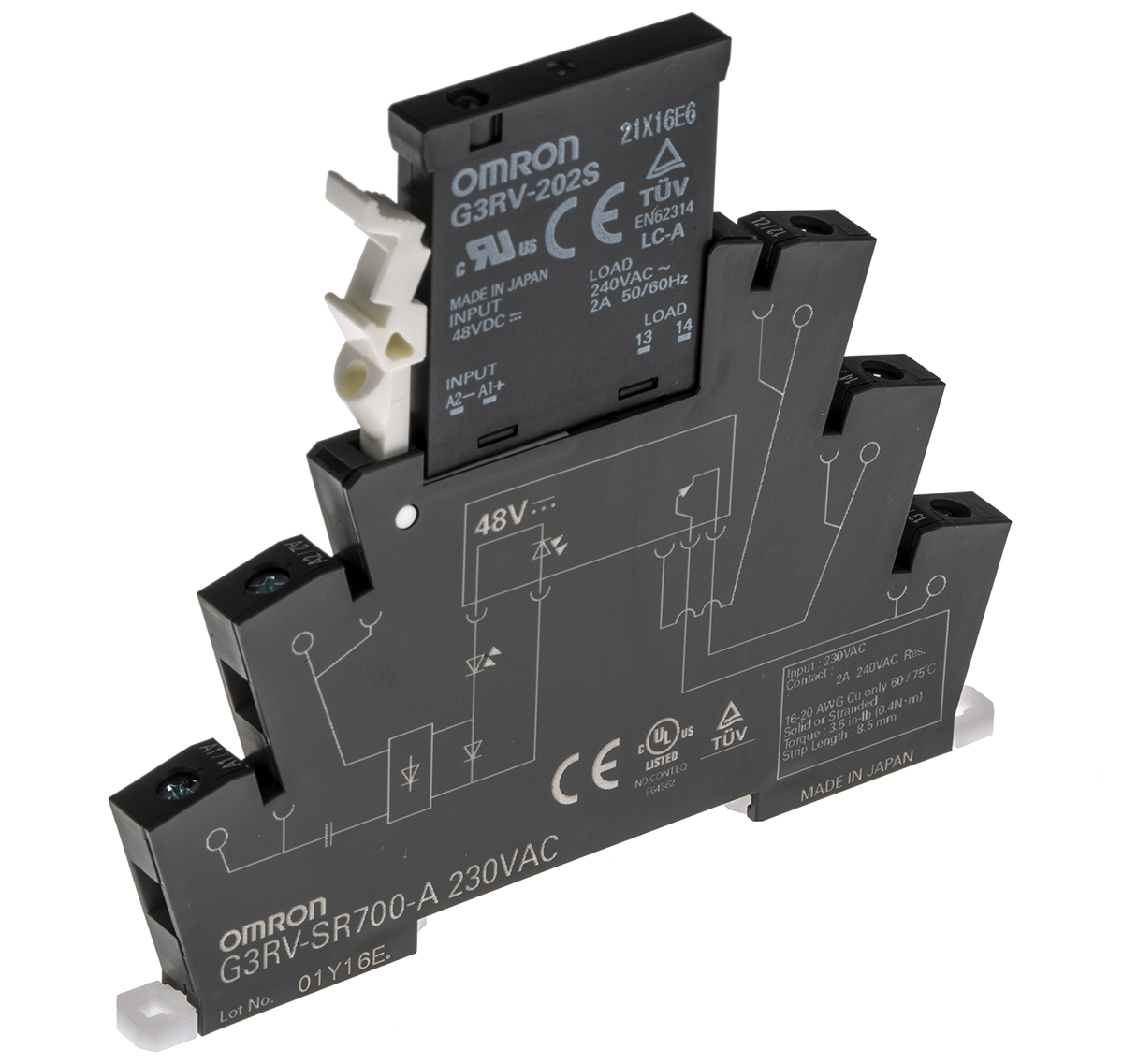 Omron G3RV-SR Series Solid State Interface Relay, 230 V ac Control, 2 A Load, DIN Rail Mount