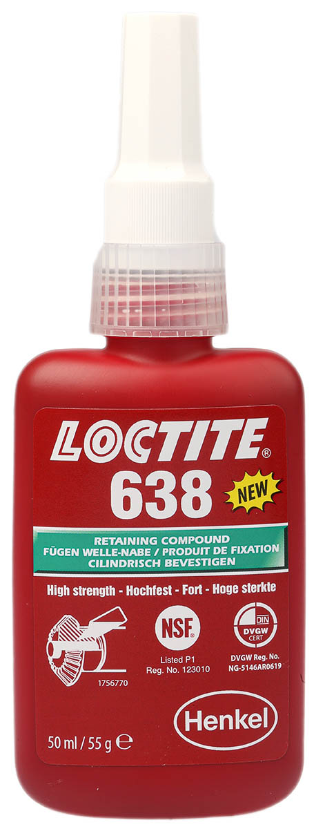 Loctite Green 638 High Strength, Retaining Compound Urethane Methacrylate Liquid Bottle 50 ml, -55 → +150 °C