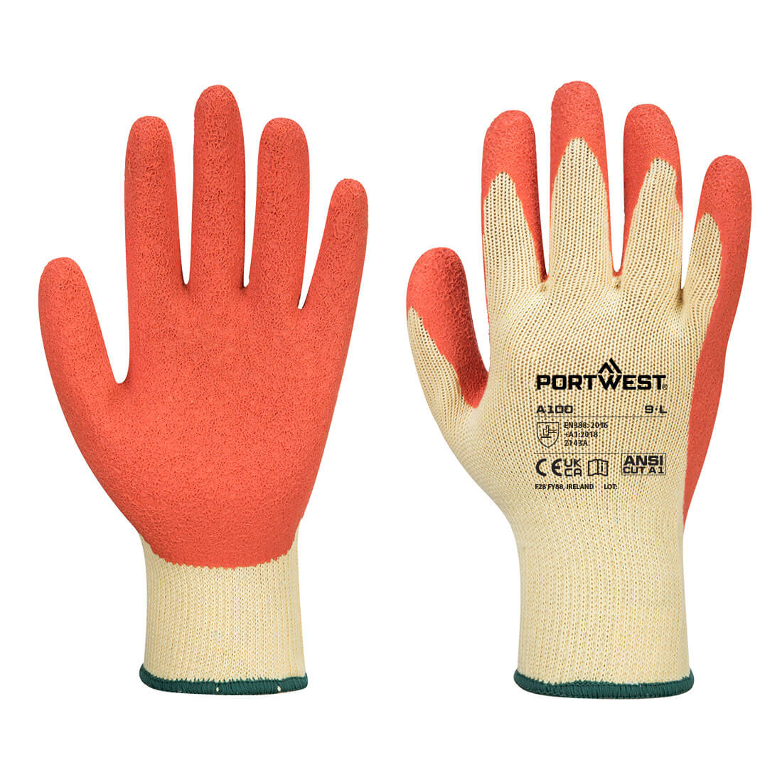 Portwest A100 Blue, Grey Polyester General Handling Gloves, Size 2XL, Latex Coating