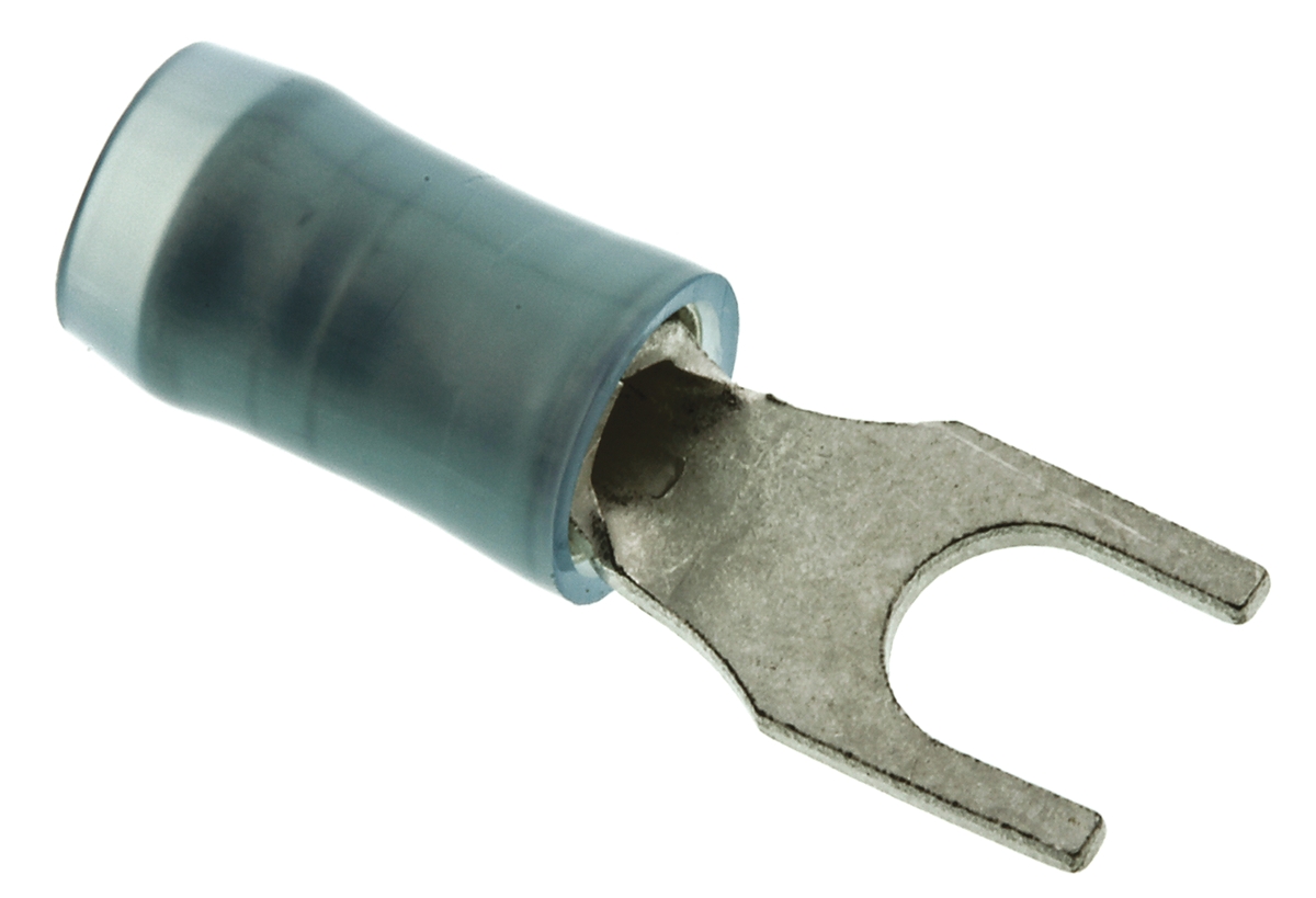 TE Connectivity PIDG Insulated Crimp Spade Connector, 1mm² to 2.6mm², 16AWG to 14AWG, M4 (#8) Stud Size Nylon, Blue