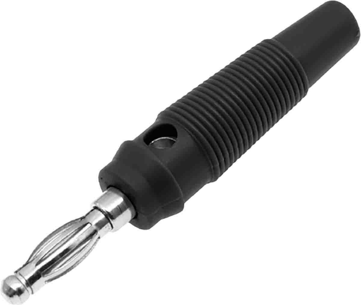 RS PRO Black Male Banana Plug, 4 mm Connector, Screw Termination, 24A, 30V, Nickel Plating