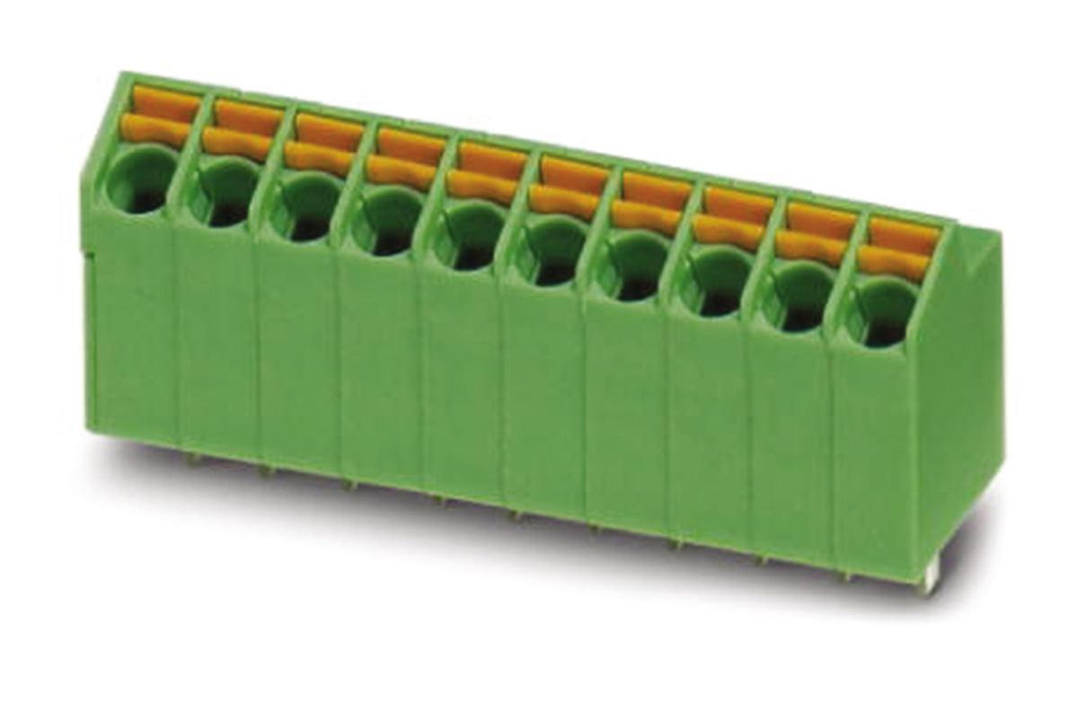 Phoenix Contact SPTA 1/10-3.5 Series PCB Terminal Block, 10-Contact, 3.5mm Pitch, Through Hole Mount, Spring Cage