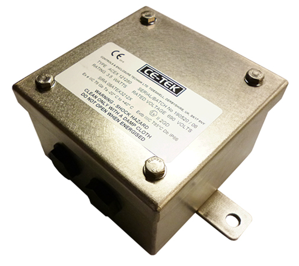 CE-TEK ACEX Series Junction Box, IP66, 4 Terminals, ATEX, 120 x 120 x 80mm