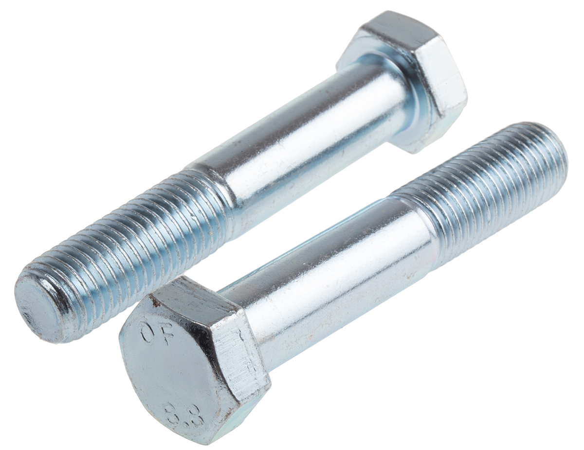 RS PRO Bright Zinc Plated Steel, Hex Bolt, M20 x 110mm