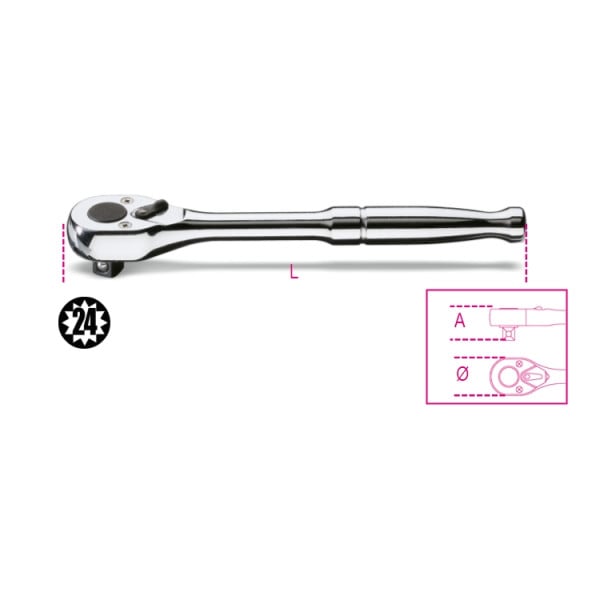 BETA 910M/55 3/8 in Round Ratchet with Metal Handle, 178 mm Overall