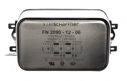 Schaffner, FN2090 12A 250 V ac/dc 0 → 400Hz, Flange Mount EMI Filter, Fast-On, Single Phase