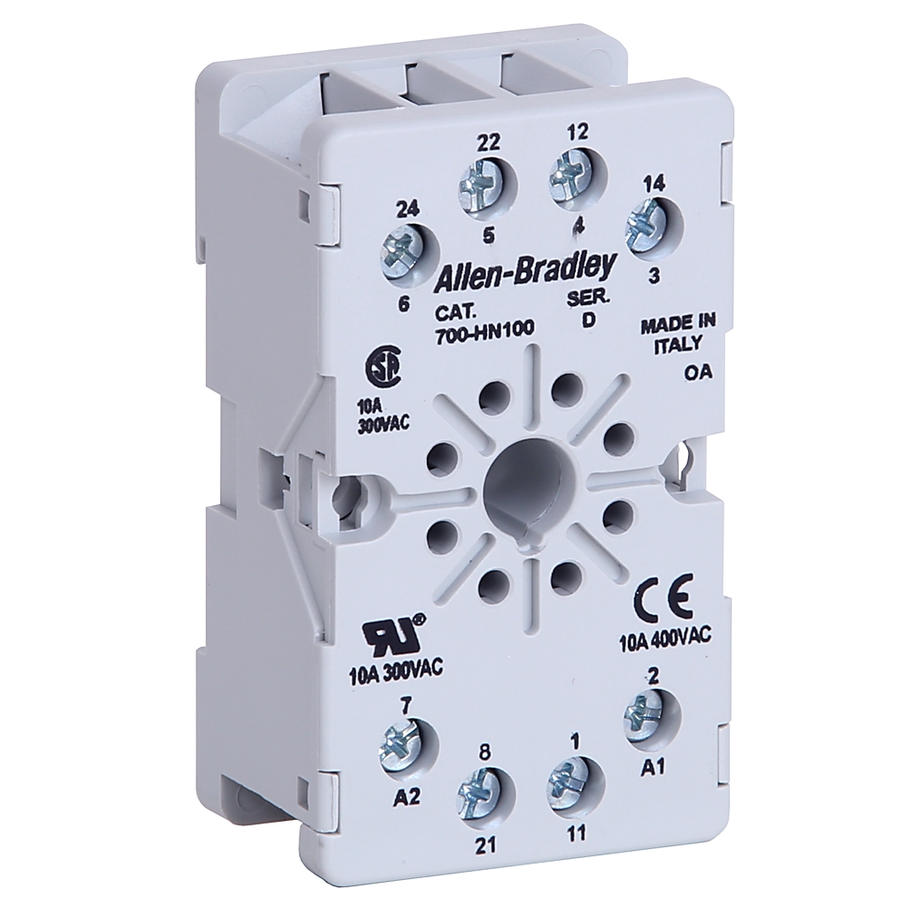 Allen Bradley 700-HN 8 Pin 300V DIN Rail, Panel Mount Relay Socket, for use with 700-HTA1A, 700-HTA3A Relay