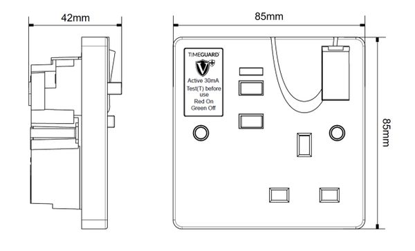 Timeguard 13A, BS 7288 Fixing, Passive, Single Gang RCD Socket, Surface Mount , Switched No, 230 V ac, White, Screwed