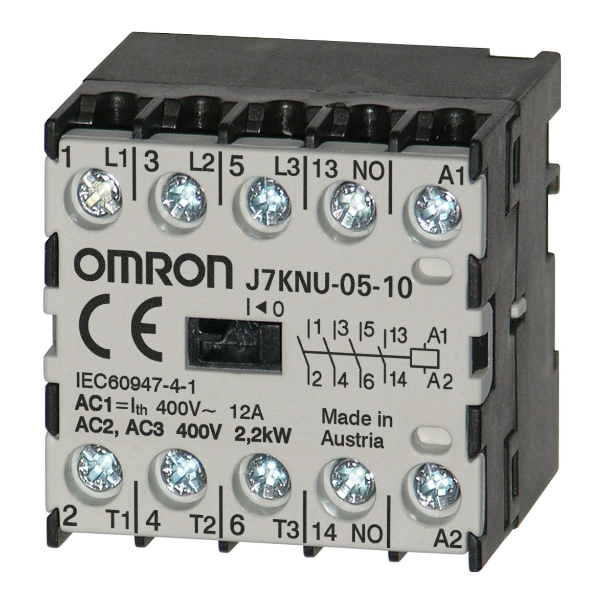 Omron J7KNU Series Contactor, 24 V Coil, 3-Pole, 12 A, 2.2 kW, 1NO