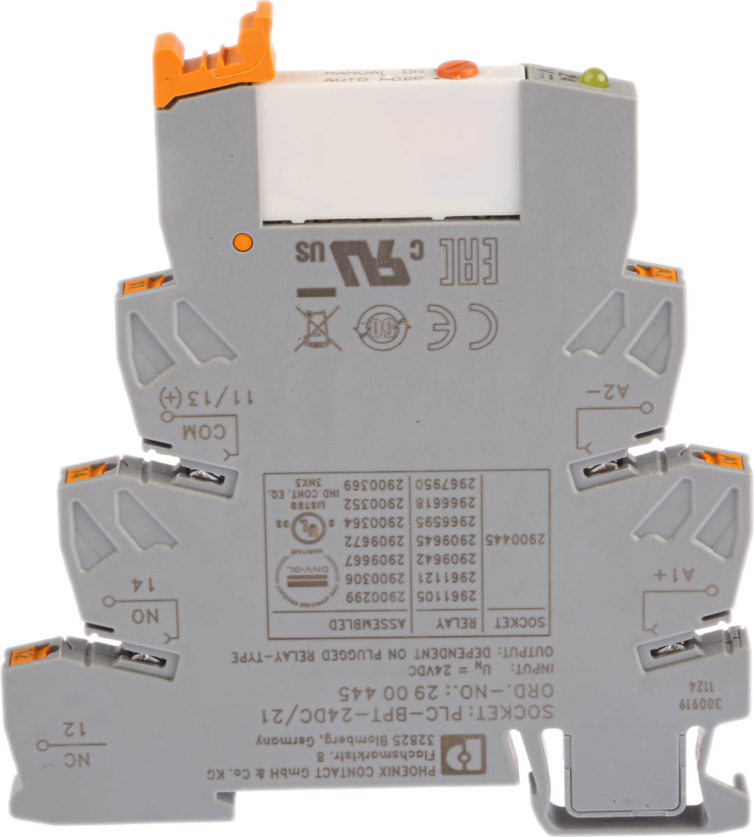 Phoenix Contact PLC-RPT- 24DC/21/MS Series Interface Relay, DIN Rail Mount, 24V dc Coil, SPDT, 1-Pole