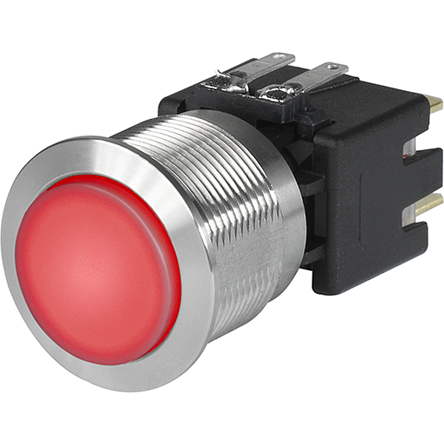 Schurter Illuminated Push Button Switch, Latching, Panel Mount, 22.1mm Cutout, DPDT, Red LED, 30 V dc, 250V ac, IP40,
