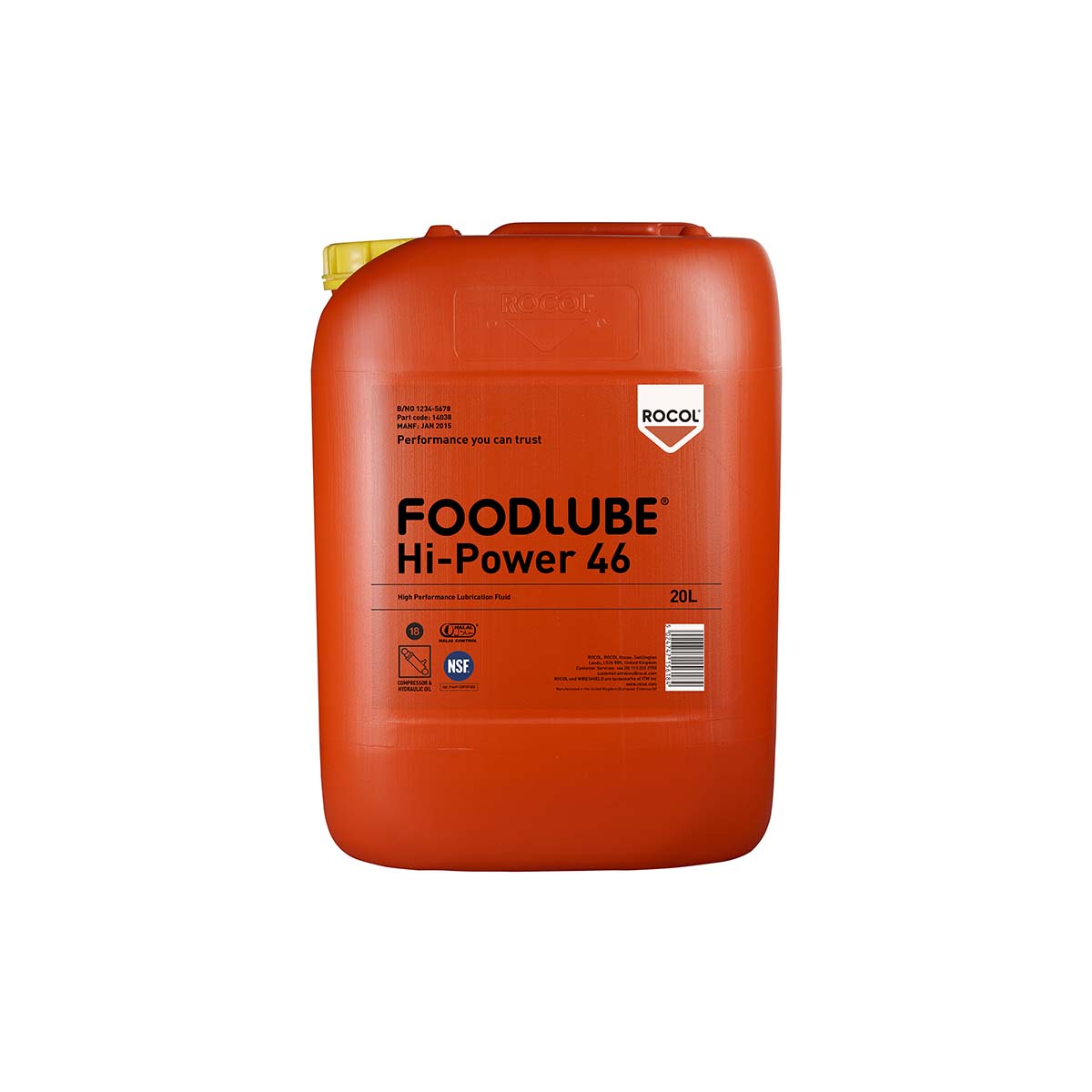 Rocol Foodlube Hi-Power 46 PFAS Free Lubricant 20L Lubricator,Food Safe