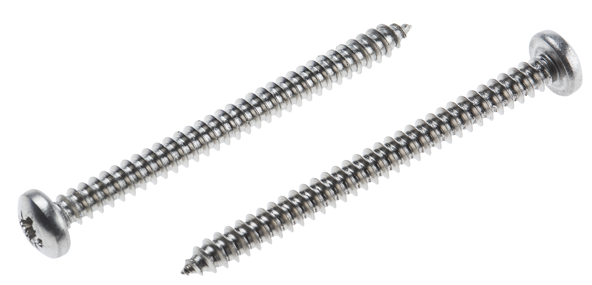 RS PRO Plain Stainless Steel Pan Head Self Tapping Screw, N°8 x 2in Long 50mm Long
