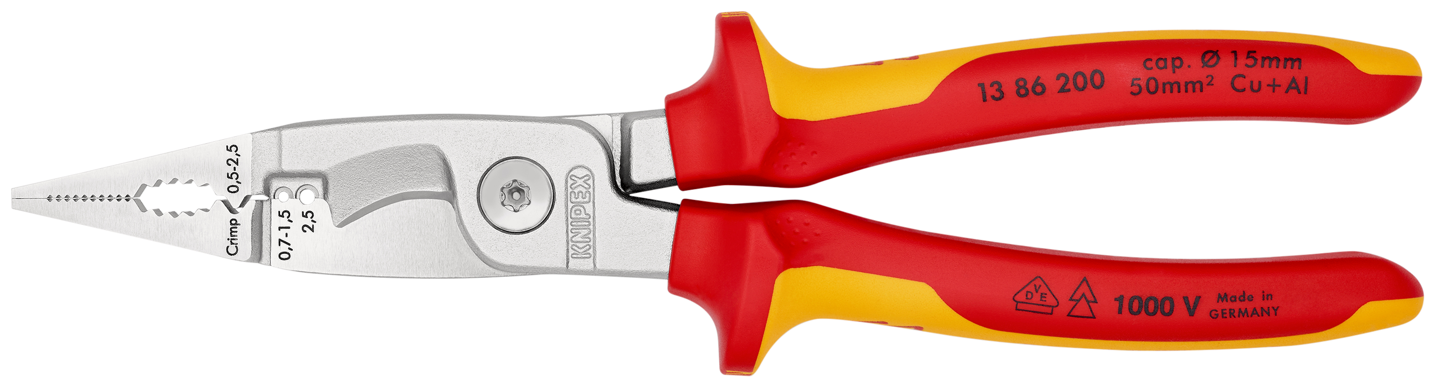 Knipex Combination Pliers, 200 mm Overall, Straight Tip, VDE/1000V