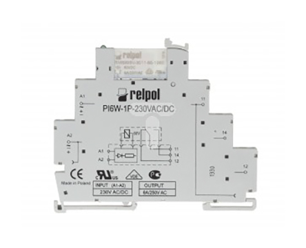 Relpol PIR6W Series Interface Relay, DIN Rail Mount, 230V ac Coil, SPDT, 1-Pole, 6A Load