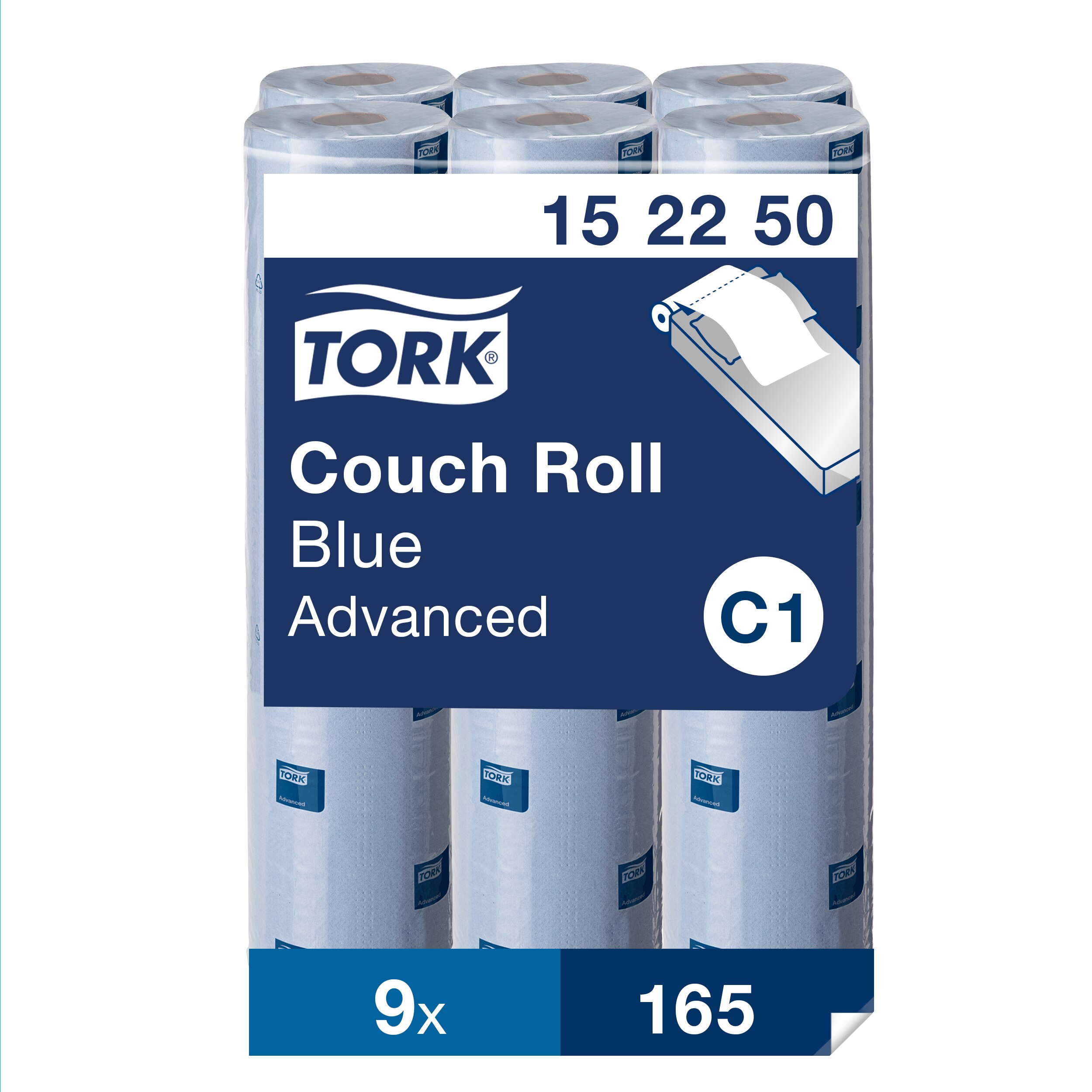 Tork Couch Roll Rolled Blue Paper Towel, 56.1 m x 480mm, 2-Ply, 165 Sheets