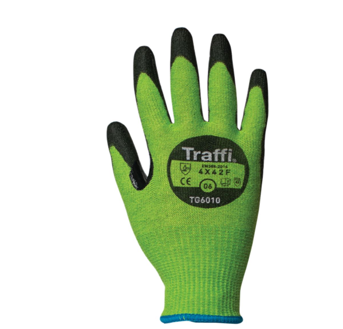 Traffi Green Cut Resistant Gloves, Size 7, Polyurethane Coating