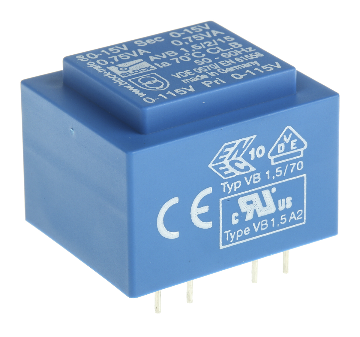 Block 15V ac 2 Output Through Hole PCB Transformer, 1.5VA
