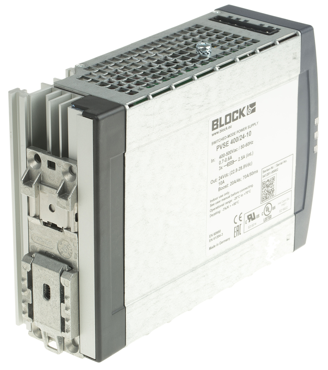 Block PVSE 400 Switched Mode DIN Rail Power Supply, 340 → 550V ac ac Input, 24V dc dc Output, 10A Output, 240W