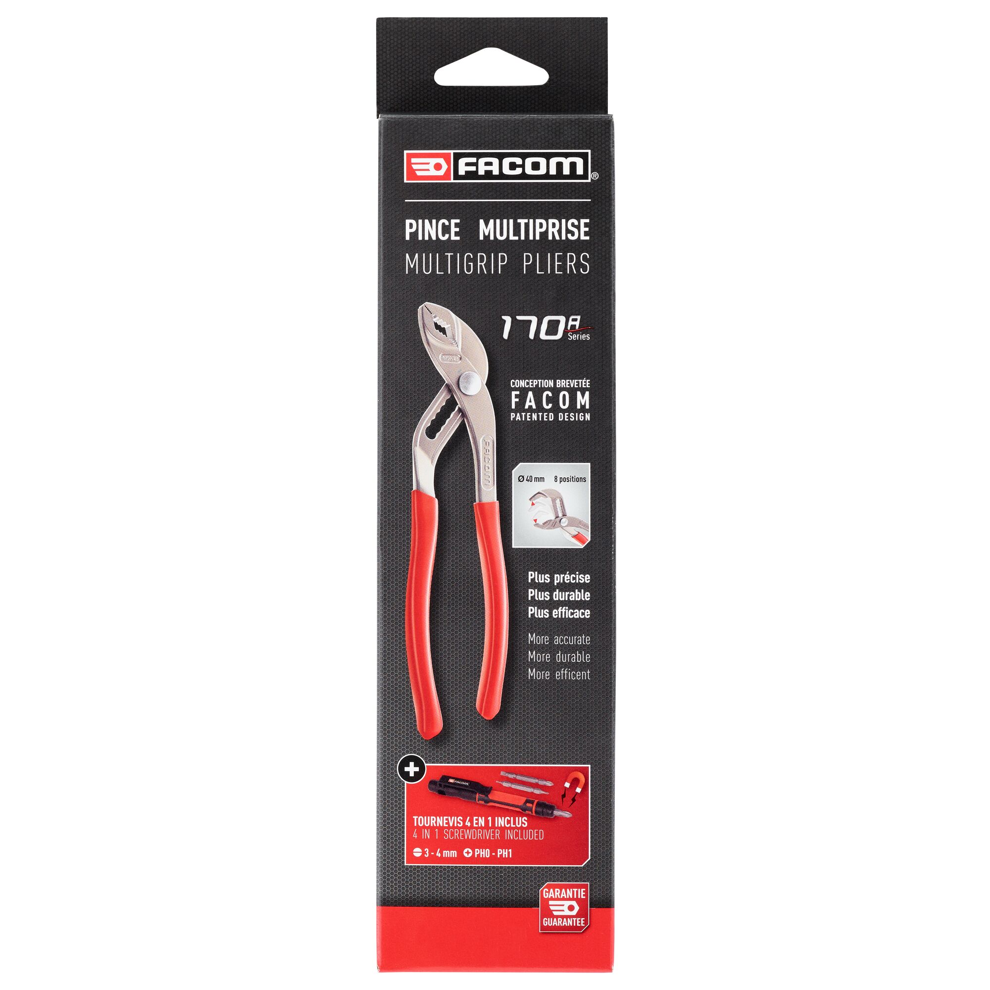 Facom 170A.25PB Water Pump Pliers, 250 mm Overall, Lock Grip Tip, 46mm Jaw