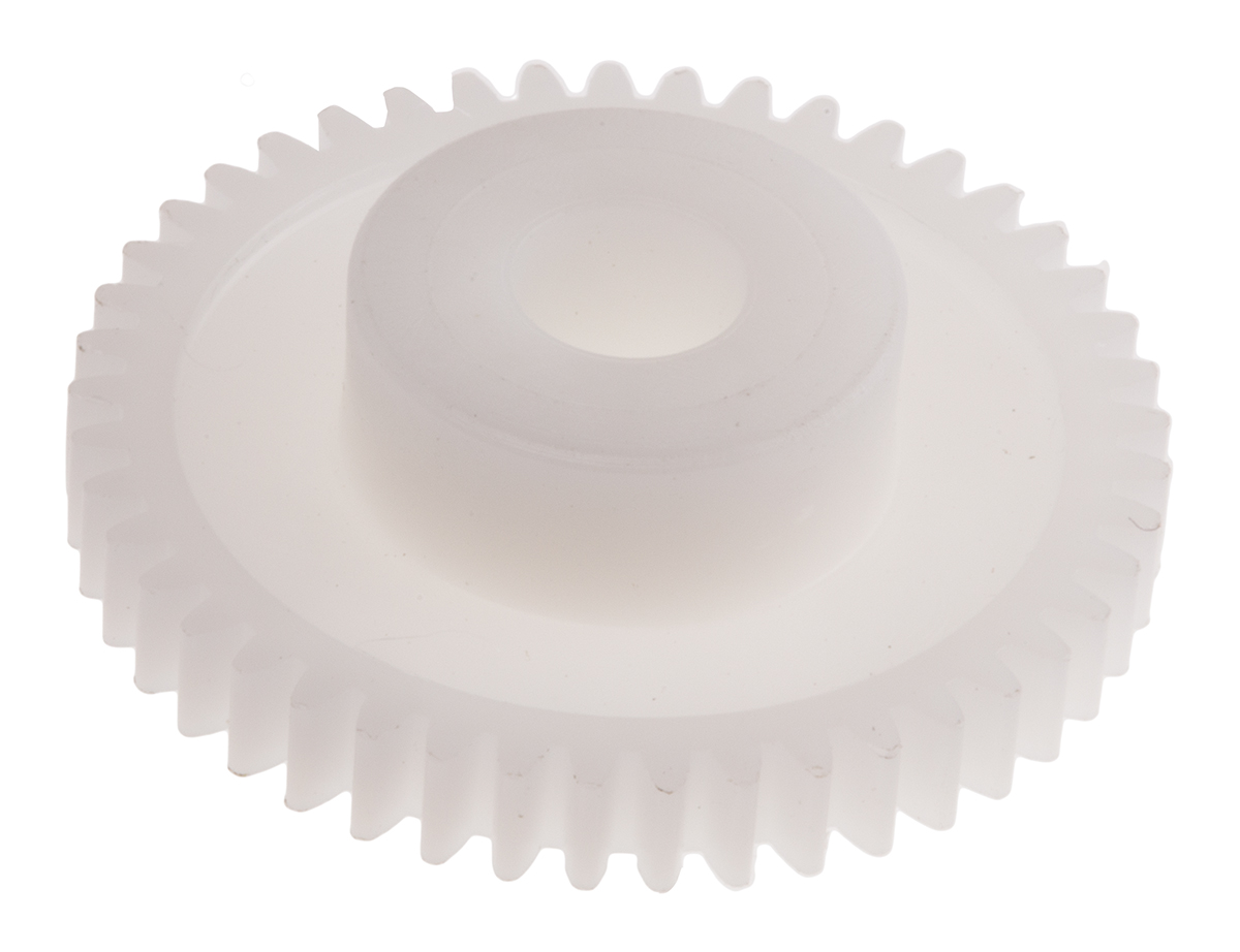 RS PRO POM 45 Teeth Spur Gear, 0.5 Module, 5mm Bore Diam, 22.5mm Pitch Diam, 12mm Hub Diam