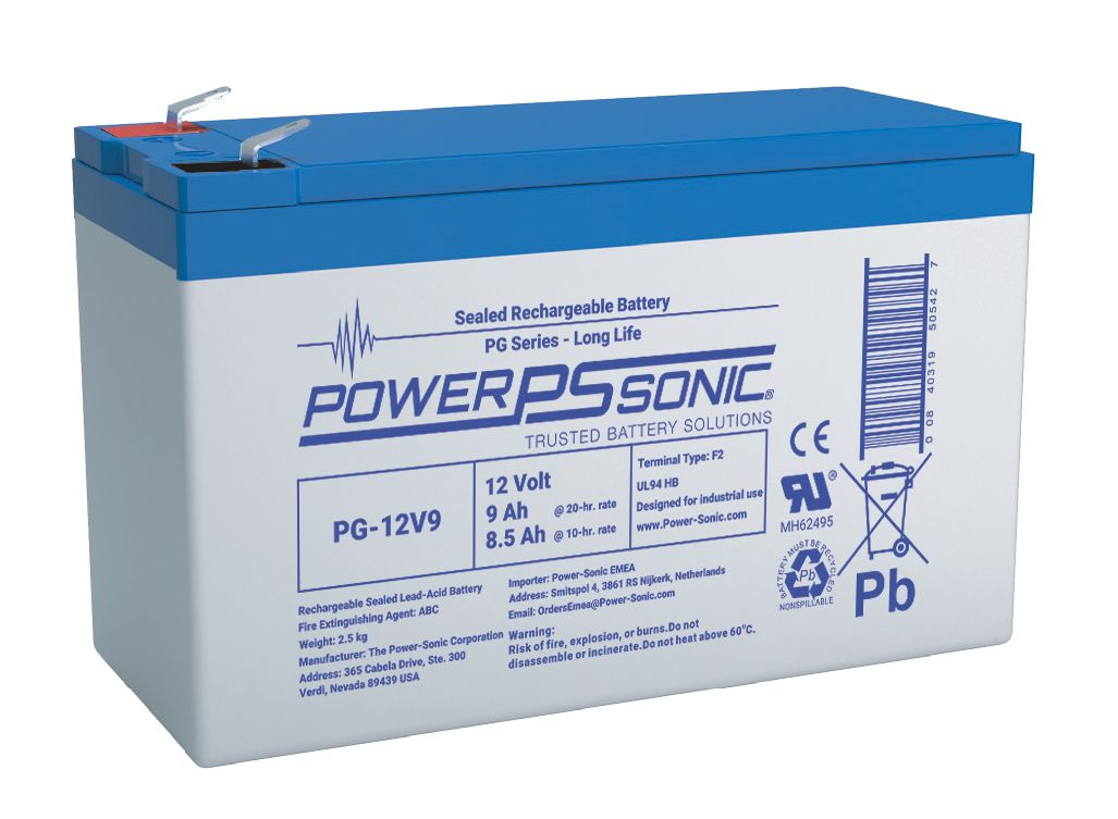 Power Sonic 12V F2 Sealed Lead Acid Battery, 9Ah