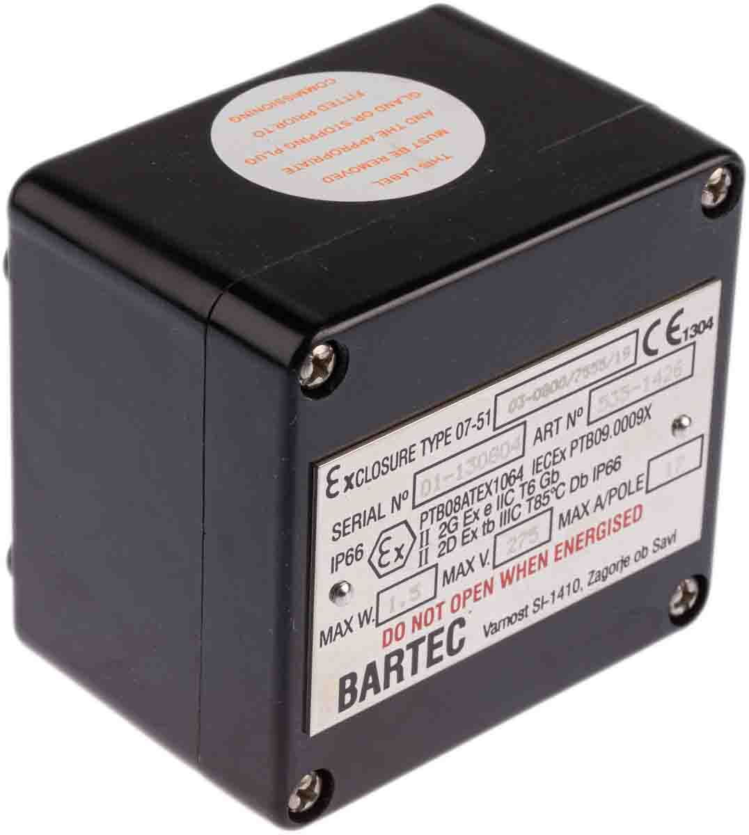 Bartec GB Series Black Junction Box, IP66, 5 + E Terminals, ATEX, 80 x 75 x 55mm