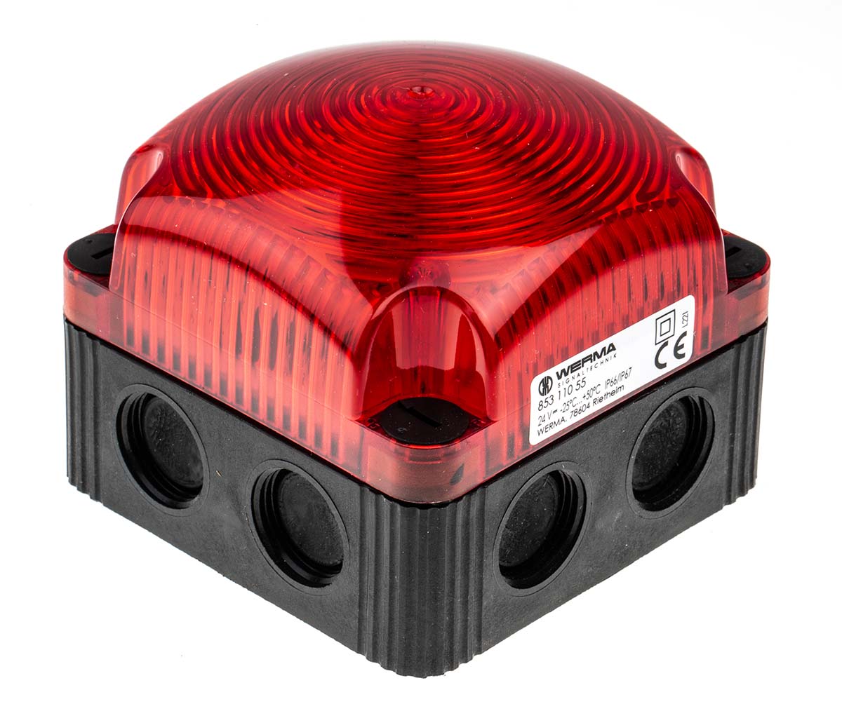 Werma BWM 853 Series Red Flashing Beacon, 24 V dc, Surface Mount, Wall Mount, LED Bulb, IP66, IP67