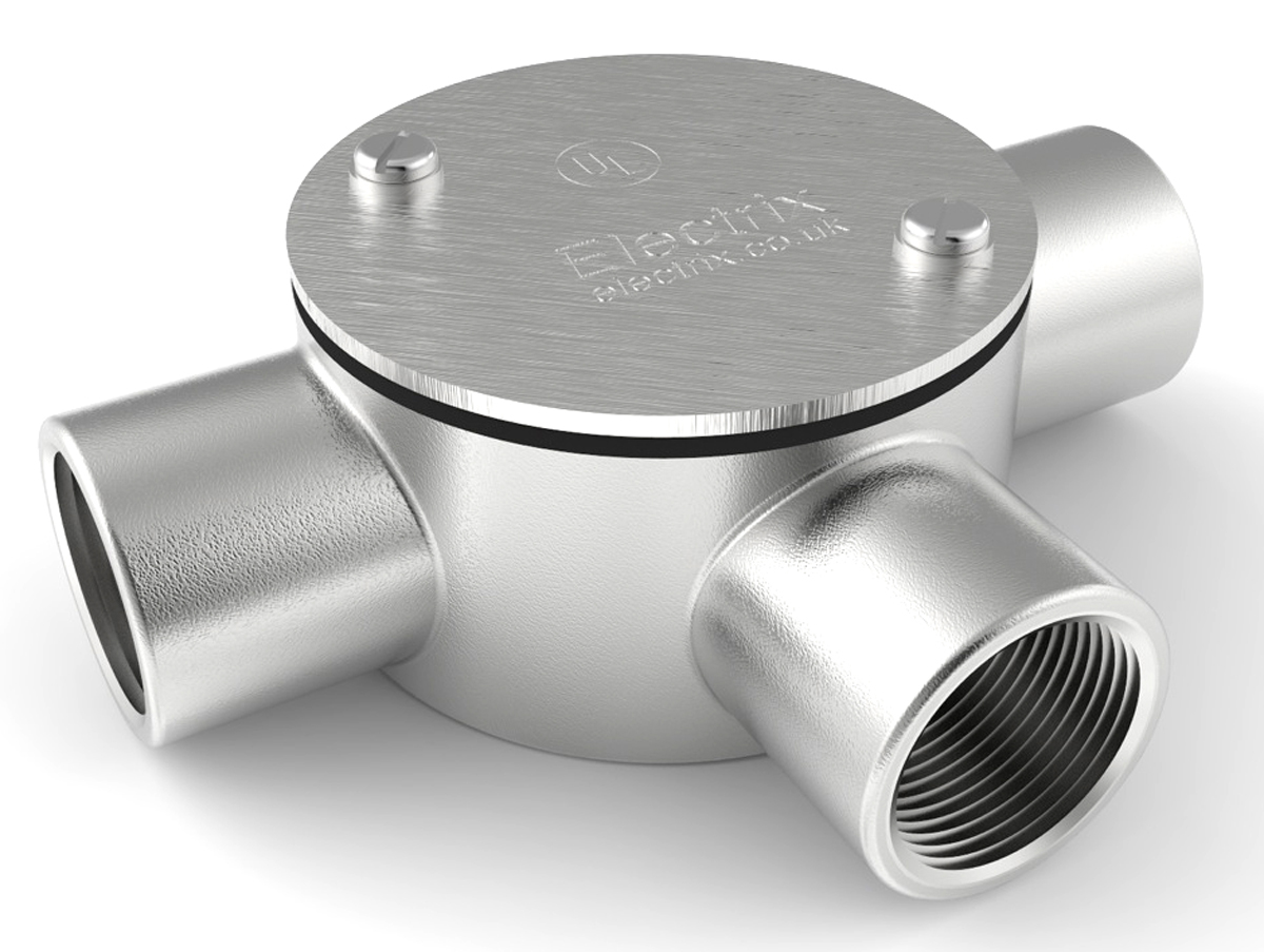 RS PRO 3 Way Tee Box, Conduit Fitting, 20mm Nominal Size, 316 Stainless Steel, Silver IP67 rating