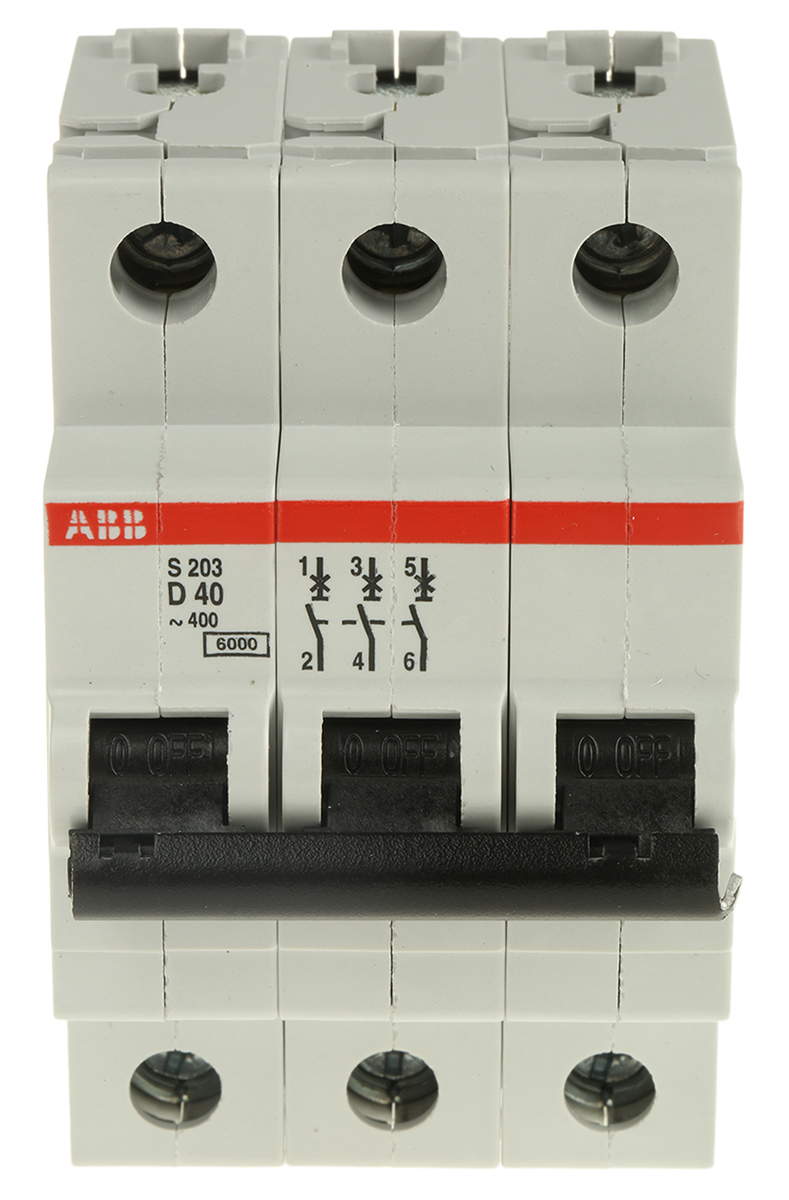 ABB System Pro M Compact S200 MCB, 3P, 40A Curve D, 440V AC, 6 kA Breaking Capacity