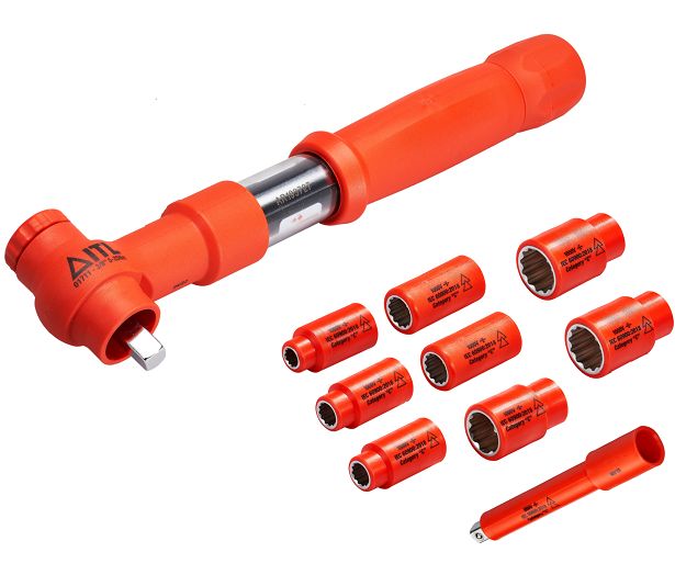 ITL Insulated Tools Ltd 9-Piece Metric 3/8 in Standard Socket Set with Ratchet, 12 point, VDE/1000V