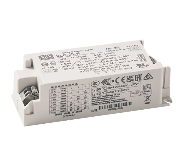 MEAN WELL LED Driver Power Supply, 60V Output, 25W Output, 1.05A Output, Constant Power Dimmable