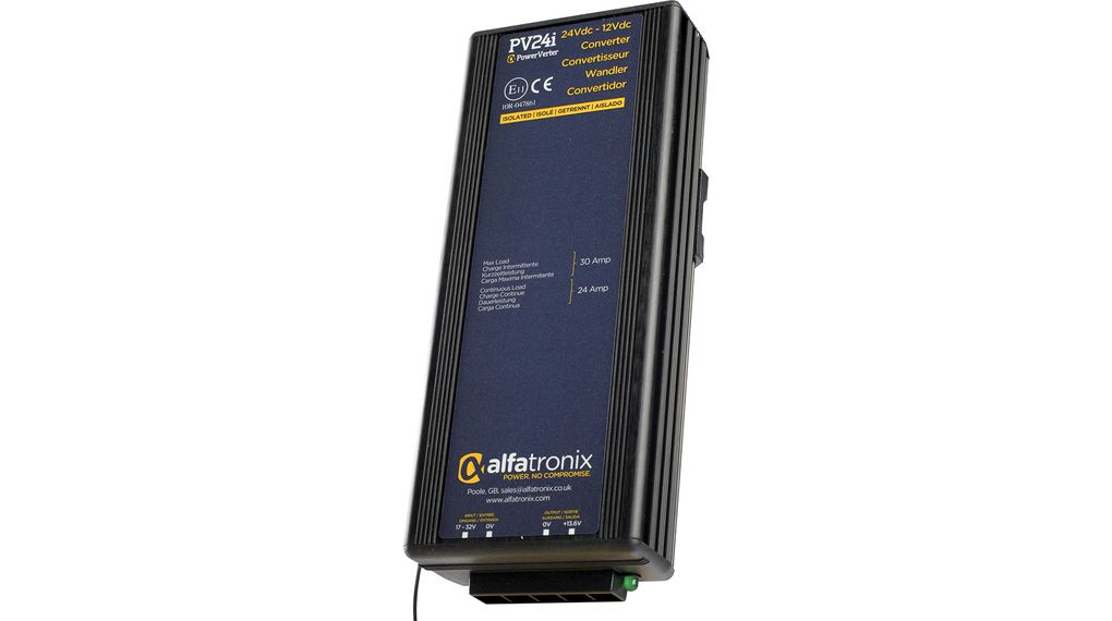 Alfatronix PV DC-DC Converter, 13.6V dc/ 24A Output, 17 → 32 VDC Input, 288W, Clip Mount, +30°C Max Temp -25°C
