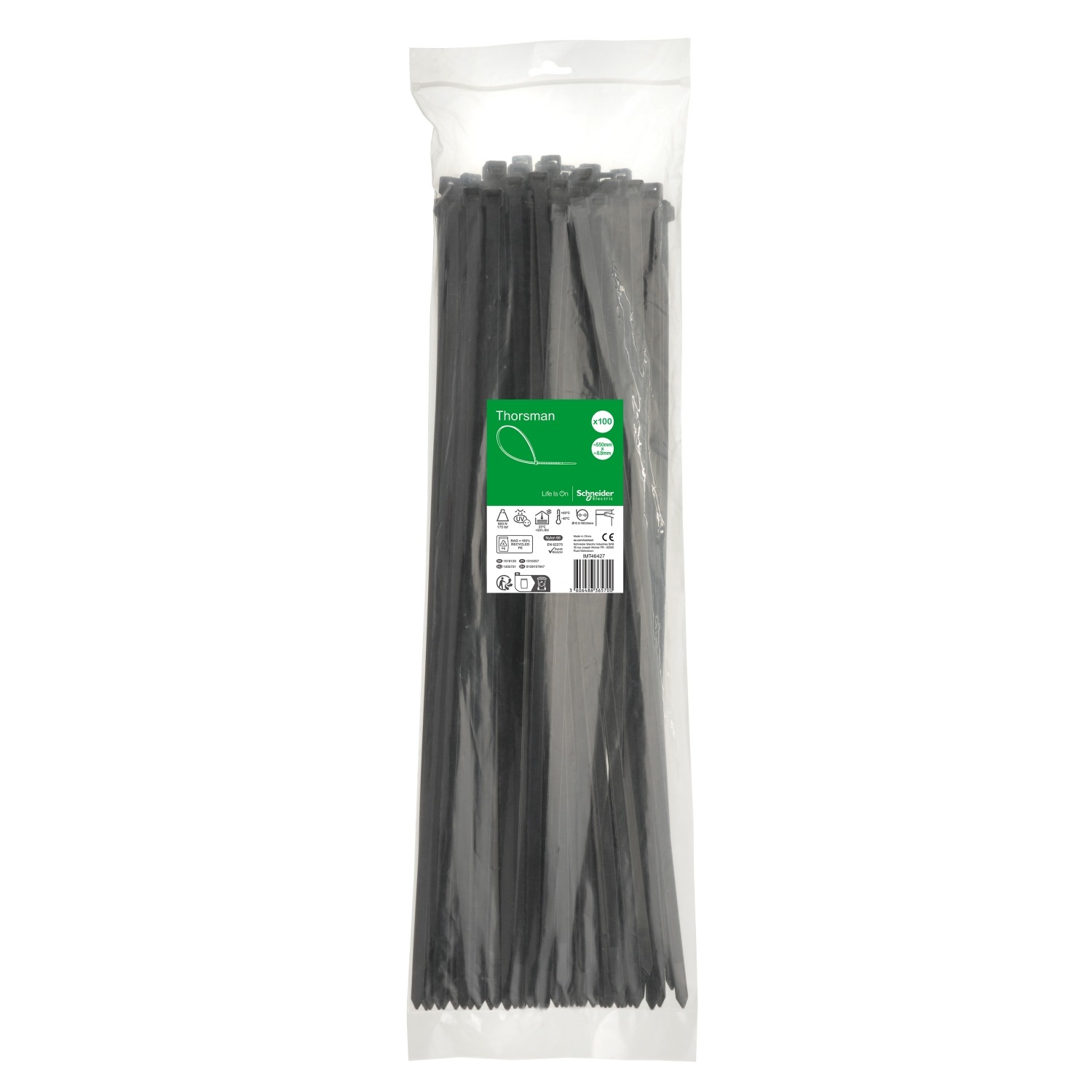 Schneider Electric Cable Tie, , 550mm x 8.8 mm, Black Nylon, Pk-1