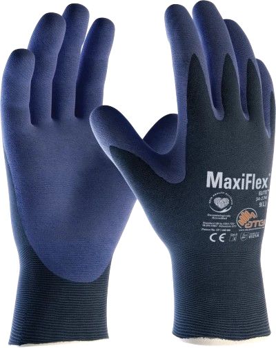ATG Maxiflex Elite Blue Nylon, Spandex Nylon, Spandex Work Gloves, Size 6, NBR Coating
