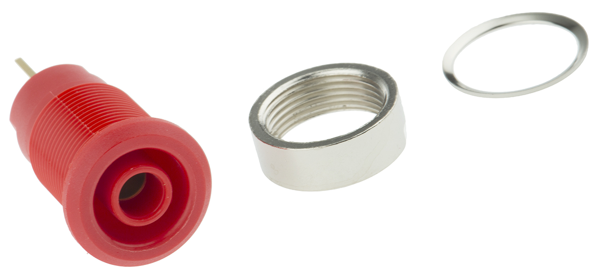Staubli Red Female Banana Socket, 4 mm Connector, Tab Termination, 32A, 1000V, Gold Plating