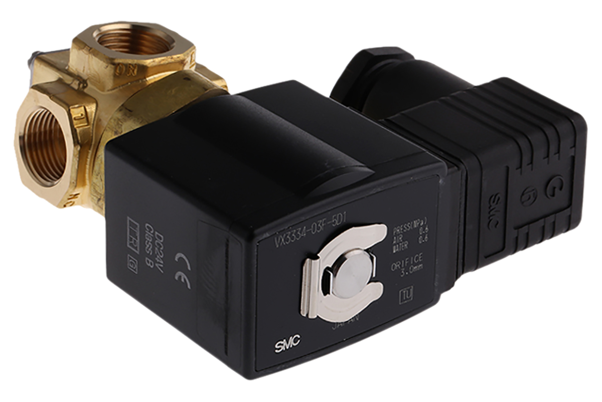 SMC Solenoid Valve VX3334-03F-5D1, 3 Port, Common, 24 V 3/8 in G
