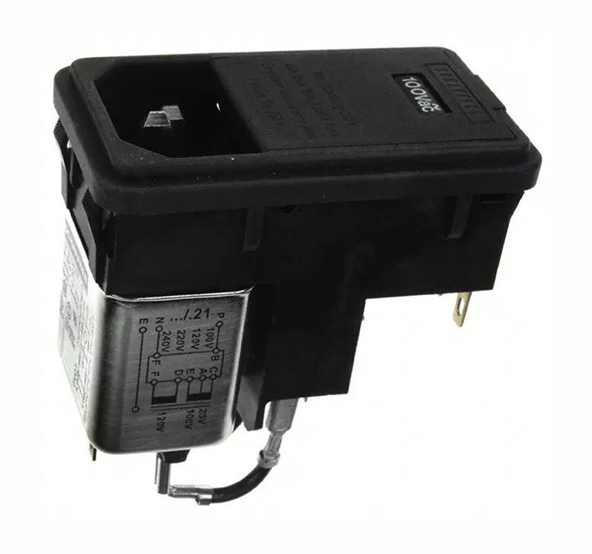 Male IEC/EN 60939 IEC Filter Snap-In 5 x 20mm,Solder,Rated At 2A,250 V ac Operating Frequency 0 → 400Hz
