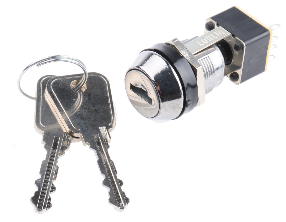 Lorlin Key Switch, DPDT, 4 A @ 250 V ac 1-Way Flat-Key
