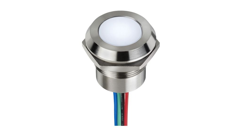 APEM Q22 Series Blue, Green, Red Panel Mount Indicator, 24V dc, 22mm Mounting Hole Size, Lead Wires Termination, IP67